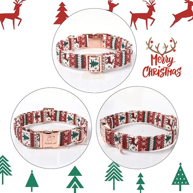 Christmas Dog Collar for Puppy Small Dogs - Fair Isle Style Christmas Collars for Dogs, Cute Reindeer Snowflake Winter Heavy-Duty Adjustable Dog Collars with Metal Buckle XS
