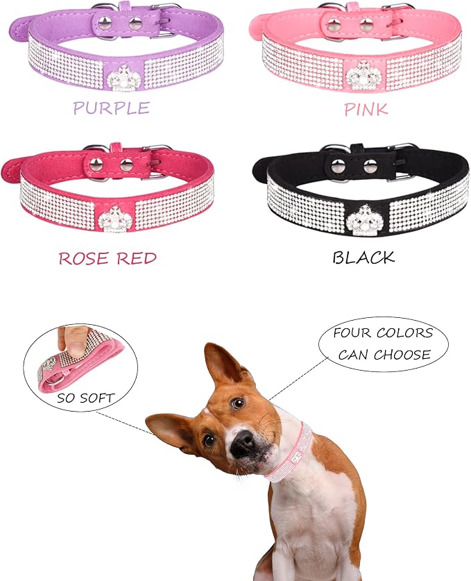 Dog Collar for Small Dogs, Adjustable Leather Suede Bling Dog Collars，Pink Dog Collar Cat Collar, Rhinestone Dog Collar (XS, black3)