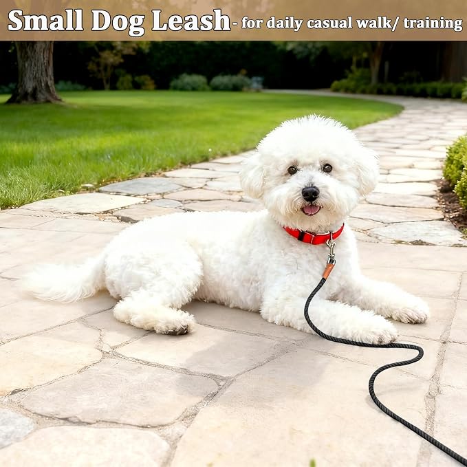 5FT Puppy Leash for Small Dogs, 1/5" Lightweight & Soft Cotton Braided Rope Dog Leash for Cats/Tiny Breed Pets Walking Training, Black
