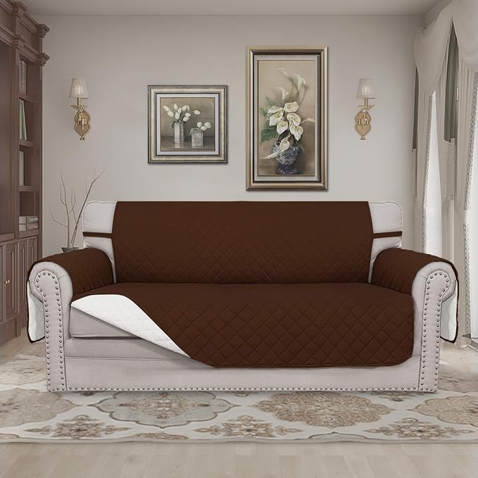 Easy-Going Sofa Slipcover Reversible Loveseat Sofa Cover Couch Cover for 2 Cushion Couch Furniture Protector with Elastic Straps for Pets Kids Dog Cat (Oversized Loveseat, Coffee/Ivory)