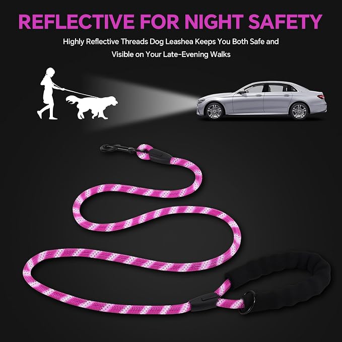 Heavy Duty Dog Leash - 4.9 FT for Large and Small Dogs - Strong Nylon, Comfortable Handle, Reflective Stitching - Ideal for Walking, Training, and Outdoor Activities, Hotpink