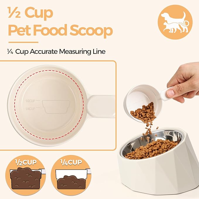 ComSaf Dog Food Scoop 1/2 Cup - MSBC Melamine Pet Food Scoop Measuring Cup for Dog Cat Ferret Rabbit Bird Food, Half Cup Scoop Food-Grade Pet Feed Scoops with Handle, Dishwasher Safe, White