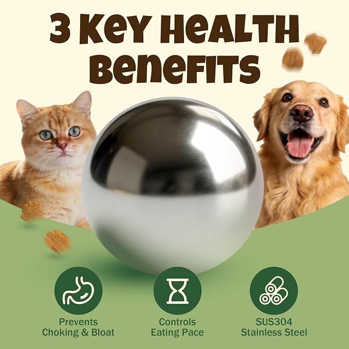 Dog Slow Feeder Ball, Dog Slow Feeders, Stainless Steel, Pet Slow Feeding Promotes Good Eating Habits, Large, Silver Tone