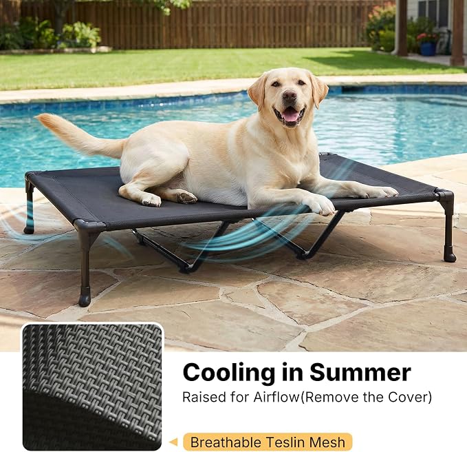 Veehoo Orthopedic Elevated Dog Bed with Fluffy Plush Bolster Cushion, Indoor Raised Dog Beds for Large Dogs, Soft Pet Sofa Cot with Removable Washable Mat, No-Slip Feet, 59 x 37 inches, Grey