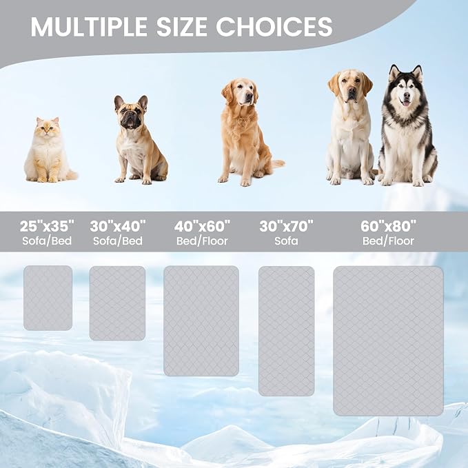 Cozy Bliss Deluxe Leakproof Cooling Blanket for Large Dogs Q-Max 0.5, Soft & Durable Washable Pet Cooling Mat for Hot Weather, Livingroom, Couch & Bed Protector for Cats, Silver Grey, 60"x80"
