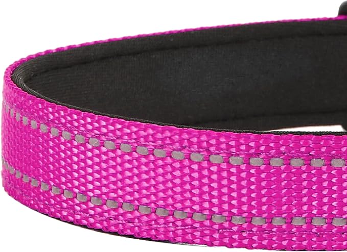 Reflective Dog Collar, Adjustable Soft Neoprene Padded Nylon Pet Collars with Buckle for Extra Large Dogs, Rose Red,XL