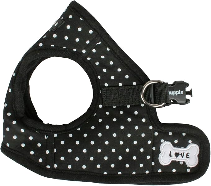 Puppia Dotty Step-in Vest Dog Harness No Pull No Choke Easy Wear Training Walking for Small Dog, Large, Black