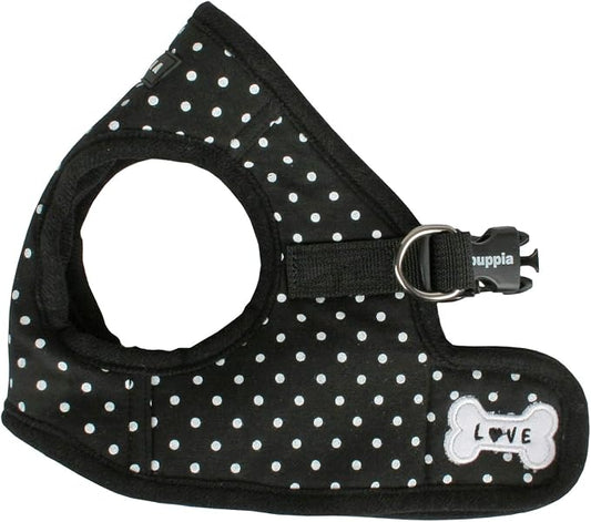 Puppia Dotty Step-in Vest Dog Harness No Pull No Choke Easy Wear Training Walking for Small Dog, Large, Black