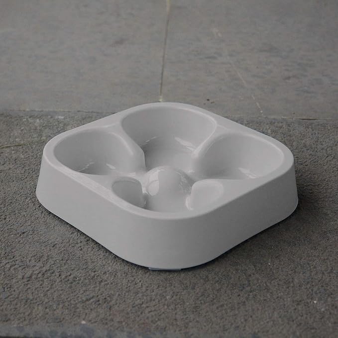 Healthy Slow Feeding Dog Bowl for French Bulldog -Slow Feeder Dog Bowl No Chocking Dog Cat Food Water Bowl with Four-Leaf Clover Pattern (Grey)