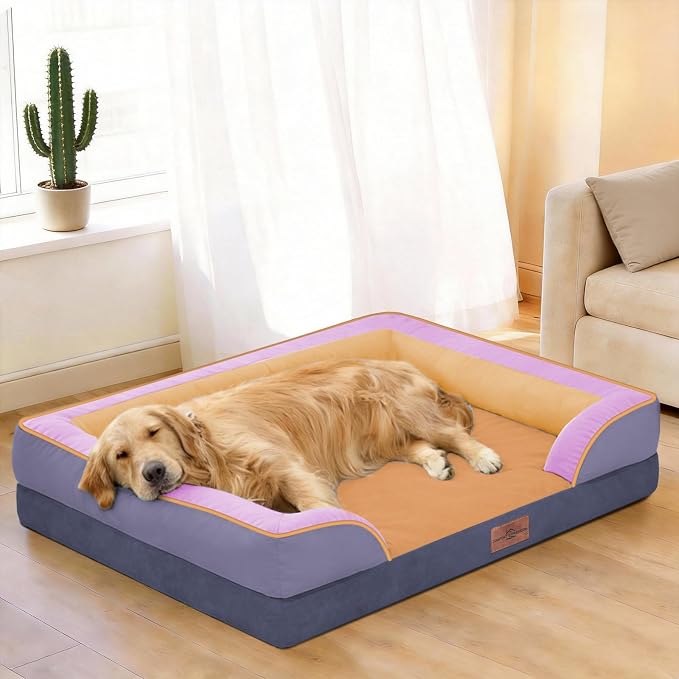 Comfort Expression Orthopedic Dog Bed for Extra Large Dogs 45x35 Inch, Waterproof Egg Crate Foam XL Pet Bed with Bolsters, Dog Couch with Washable Cover & Non-Slip Bottom, Orange Breeze