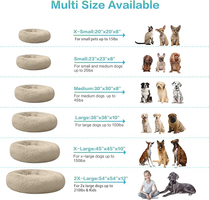 SAVFOX 30 inches Calming Donut Dog Bed - 3X Durable Plush Faux Fur, Machine Washable & Non-Slip, Fits up to 45 lbs, Beige
