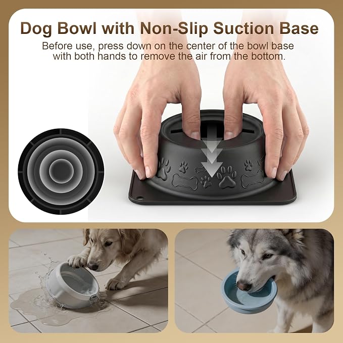 Slow Feeder Dog Bowl for Liquid Treats, Anti-Slip Lick Bowl, Bone Broth and Yogurt Puzzle Feeder, No Spill Pet Bowl Pup Lick Toy for Large Medium Small Dogs and Cats, Anxiety Relief, Black