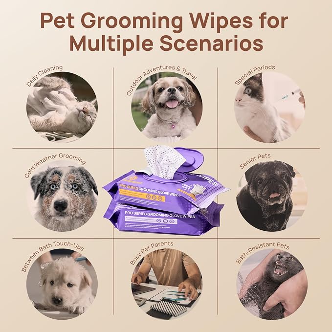 HICC PET Dog Wipes Cleaning Deodorizing PRO for Dogs&Cats, 20PCS Hypoallergenic Puppy Wipes, No-Rinse Pet Wipes, Extra Thick Dual-Textured Pet Glove Wipes for Paws, Face, Ears & Butt, Coconut Scent