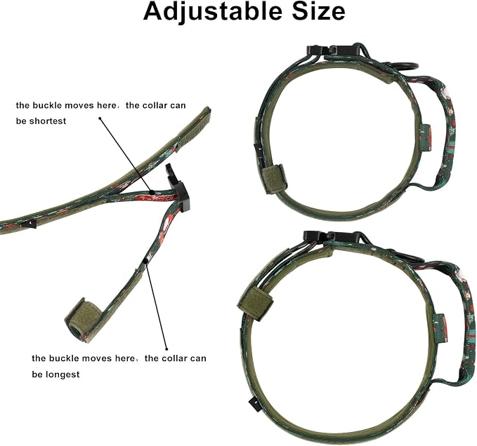 DAGANXI Christmas Tactical Dog Collar, Adjustable Military Training Nylon Dog Collar with Control Handle and Metal Buckle for Medium and Large Dogs, with Patches and Airtags Case (XL, Christmas green)