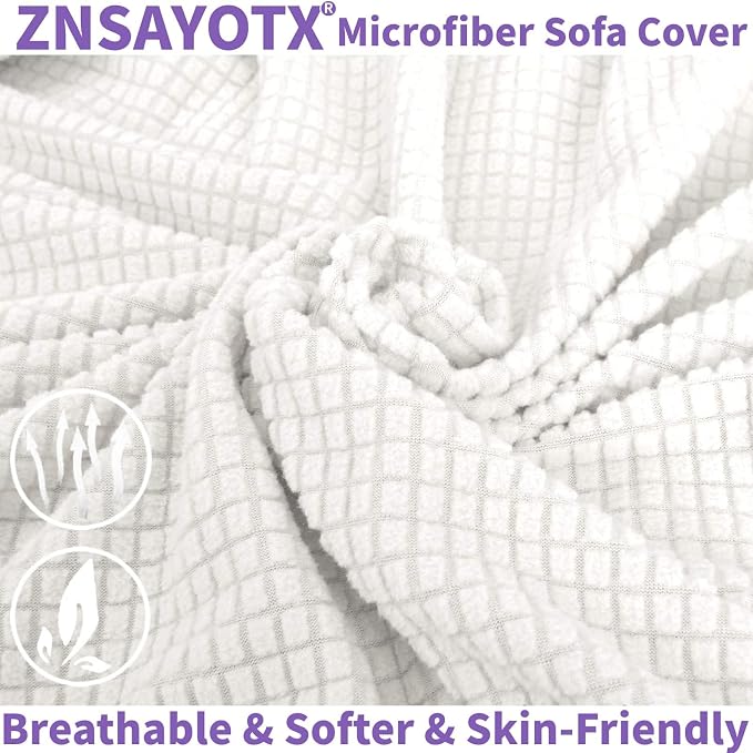 ZNSAYOTX Stretch Oversized Couch Cover Universal Sofa Covers for Living Room Dogs Pet Furniture Protector Spandex Extra Large Sofa Slipcovers with Anti Slip Foam Sticks (White, XL Sofa)