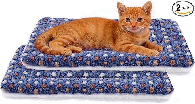 Mora Pets Cat Bed Dog Crate Pad Ultra Soft Pet Bed with Cute Star Print Washable Reversible for Small Dogs 14 x 17.5 inch 2 Pack Dark Blue