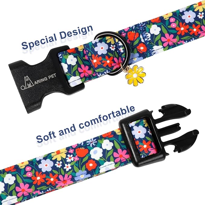 ARING PET Girl Dog Collar, Cute Spring Summer Floral Puppy Pet Collars for Small Medium Large Dogs-S
