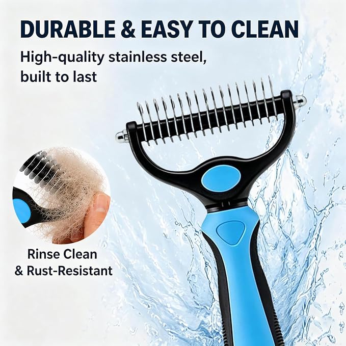 2026 New Undercoat Rake For Dogs & Cats, 2-In-1 Double-Sided Pet Grooming Tool With 9/17 Teeth, Used To Remove Loose Hair, Mats, Tangles, And Inner Fur (Large Blue)