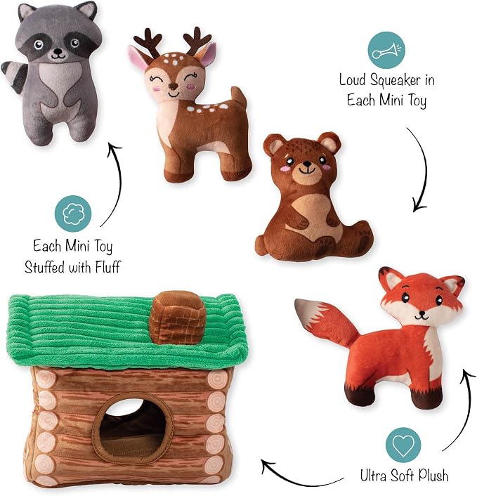 Fringe Studio Hide & Seek Burrow Plush Dog Toy Set, ON Cabin TIME(289215), Multicolor