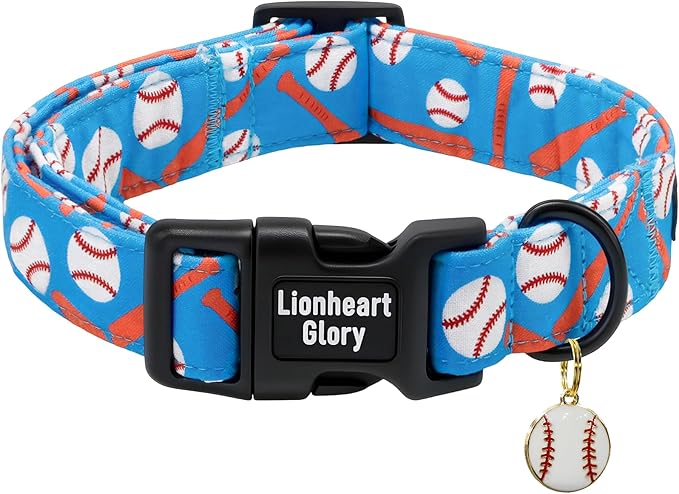 Lionheart glory Cute Dog Collar - Baseball Dog Collars, Blue Adjustable Pet Collar for Medium Dogs Puppy Male Female Summer Pet Collars