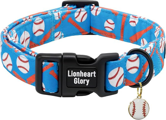 Lionheart glory Cute Dog Collar - Baseball Dog Collars, Blue Adjustable Pet Collar for Medium Dogs Puppy Male Female Summer Pet Collars