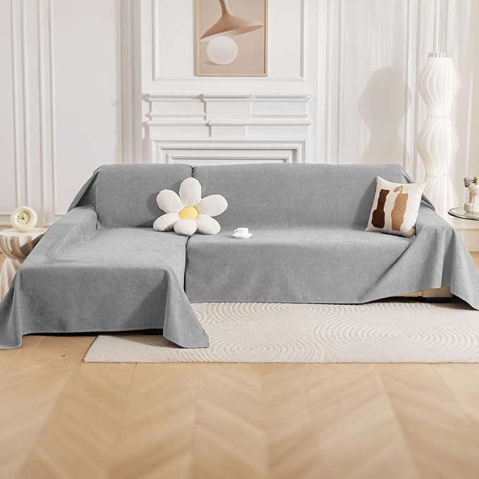 Deep Dream Sectional Couch Covers, 2 Pieces 100% Waterproof L Shaped Sofa Cover, Non Slip Couch Cover for Dogs Cats Washable, Pet Friendly Sofa Slipcovers Furniture Protector (XX-Large, Light Grey)