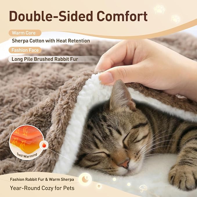 Cat Blanket for Indoor Cats Ultra-Soft Plush Small Blanket Machine Washable Cozy Calming for Kittens Cats Bed Couch Car 21"x18" Coffee