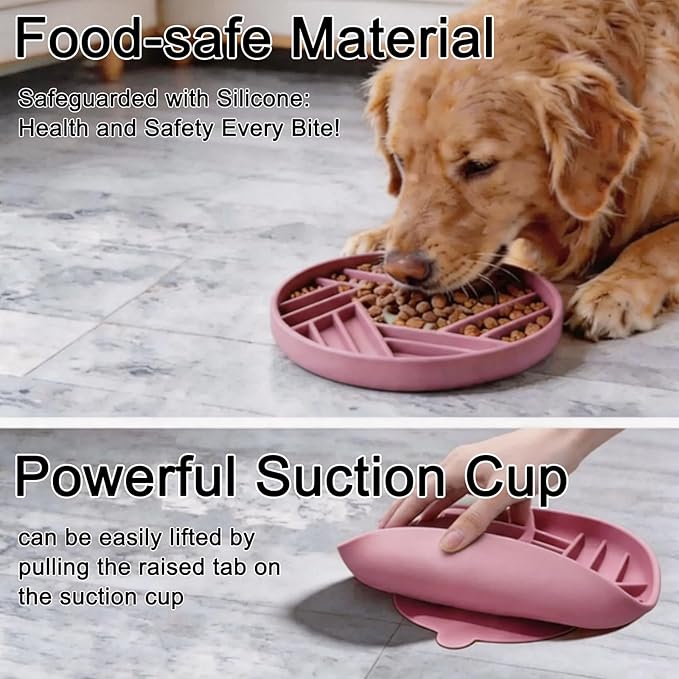 Silicone Slow Feeder Dog Bowl with Suction Base, Anti Choking Maze Puzzle Design Pet Bowl for Small and Medium Dogs & Cats, Non-Slip Food Grade Slow Eating Bowl to Prevent Bloating