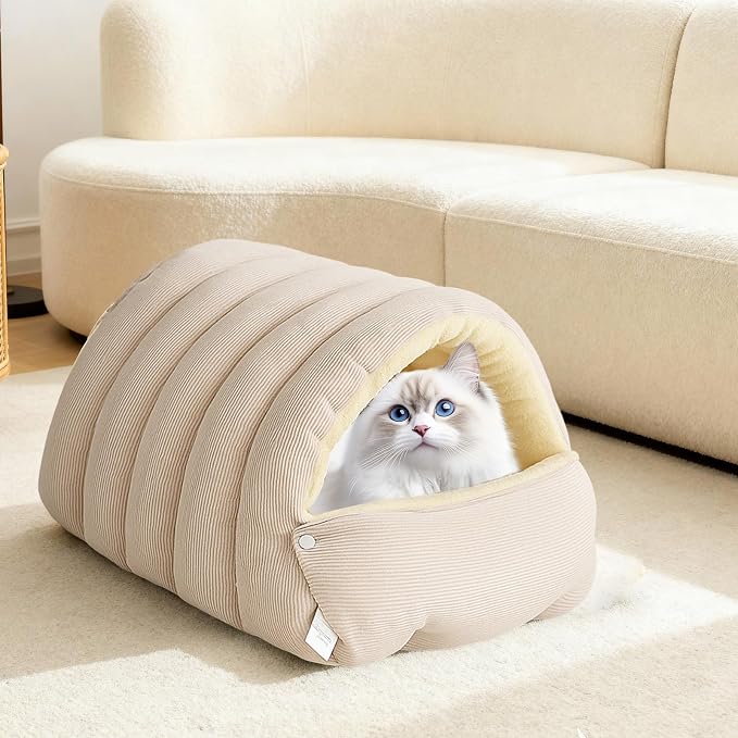 Plush Pet Cave Bed with Removable Cushion, Winter Warm Hideaway for Cats & Dogs, Cozy Washable Safe Haven