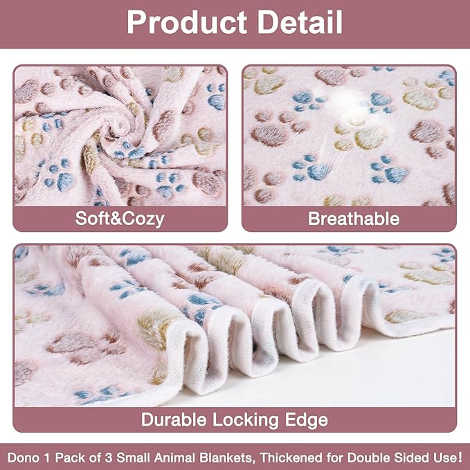 Dono 1 Pack 3 Dog Blankets for Small Dogs, Soft Fluffy Paw Print Pattern Fleece Pet Blanket Warm Sleep Mat, Puppy Kitten Blanket Doggy Mat for Dog Cat Kitten Doggy -23 * 16in (S(23 * 16"), Bone-2)