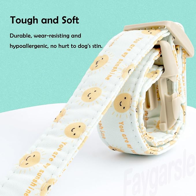 Faygarsle Sunshine Pattern Dog Collar, Adjustable Cotton Fabric, Cute Design for Small Medium Large Dogs XS