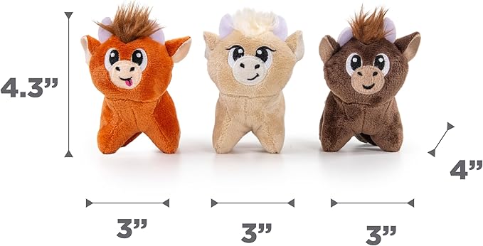 Outward Hound Squeakin’ Cows Dog Toy, Plush Highland Cow with Squeaker, Hide-A-Cow Replacement, Puppies & Small Dogs, 4.3”, 3-Pack