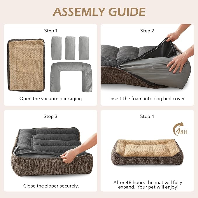 JOEJOY Orthopedic Dog Bed Medium Sized Dogs, Extra Thick Supportive Big Dog Couch Bed with Sides, Ultra Soft Pet Bed Sofa, Brown, 35''x25''