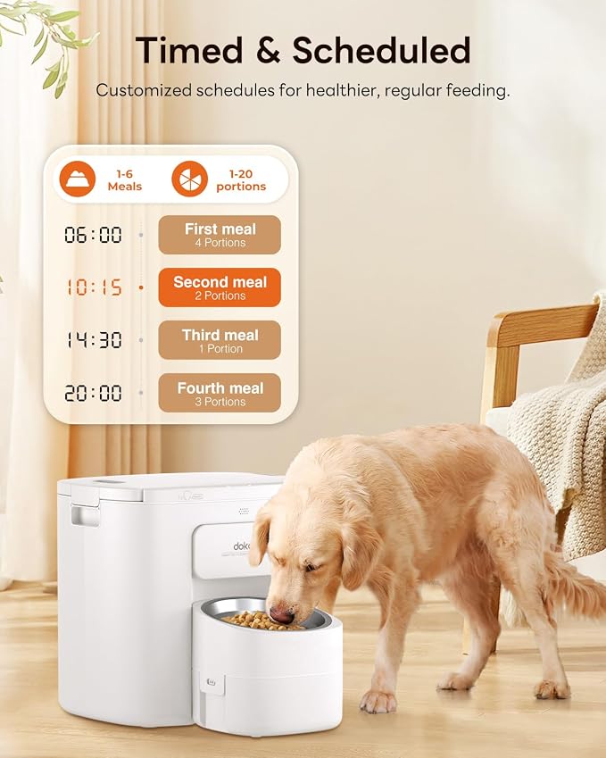Automatic Dog Feeder for Large Breed, 15L/ 63Cups Vacuum-Sealed Airtight 100% Fresh Timed Home Auto Pet Feeder, Anti-Clog Pet Food Dispenser, 2-22mm Kibble, Voice Record, Dual Power, Stainless Steel