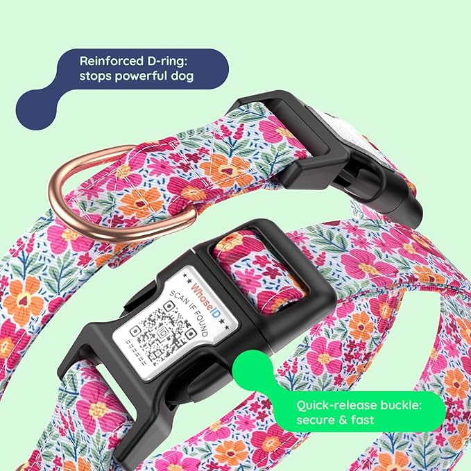 Airtag Dog Collar,with Waterproof airtag Holder，Original Stylish Cute Pattern Design.QR Code ID Buckle，Comfortable Soft Cotton for Small Medium Large Dogs