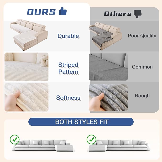 MYSKY HOME 100% Waterproof Couch Cover for Sectional Sofa, Couch Covers for Dogs Washable, Non Slip 2 PCS Sofa Slipcover, L Shape Sofa Cover Furniture Protector for Pet, Off White, 35"x70.9"+35"x82.7"