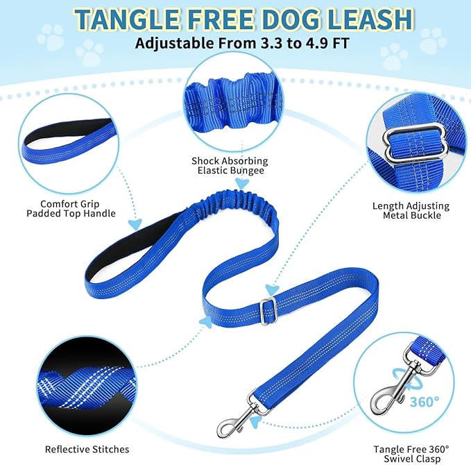 Lukovee No Pull Dog Harness and Leash Set, Soft Padded Small Dog Harness, Neck & Chest Adjustable Reflective Vest Puppy Harness with 4ft Lightweight Anti-Twist Dog Leash for Small Dogs (XXS, Blue)