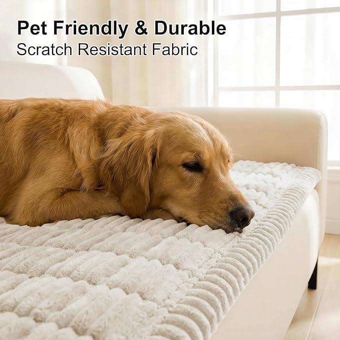Smiry Couch Cover for Dogs, Non Slip Washable Sofa Protector for Pets, Soft Furniture Cover for Pet, Stylish Sofa Covers, Cozy Protect Against Fur, Dirt & Everyday Messes (White, 27.6" x 82.7")