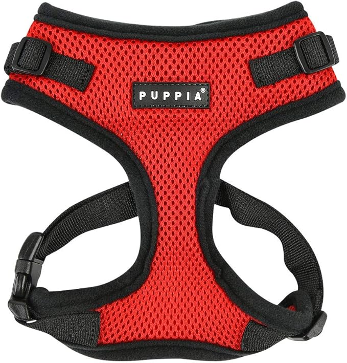 Authentic Puppia RiteFit Harness with Adjustable Neck, Red, Small