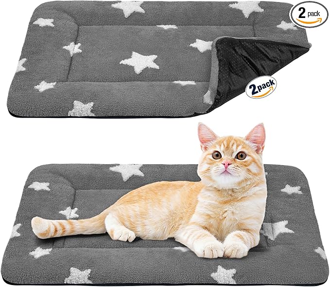 Mora Pets Cat Bed for Indoor Cats Washable Dog Crate Pad Cute Star Dog Bed Mat for Small Dogs Pet Kennel Pad for Cage Soft Flat Puppy Kitten for Sleeping Anti-Slip Grey 22 x 13 inch 2 Pack