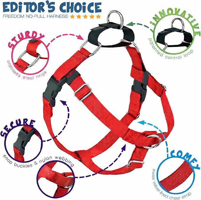 2 Hounds Design Freedom No Pull Dog Harness, Adjustable Harness and Leash Set, Easy Walking & Comfortable Control, Fits Small, Medium & Large Dogs, Solid Colors, Made in USA, 1" XL, Red