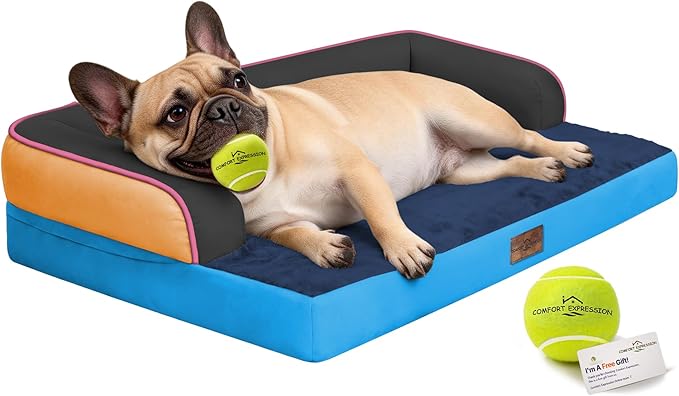 Comfort Expression Memory Foam Large Dog Bed Washable - Waterproof Orthopedic Dog Beds Pet Couch Memory Foam Sofa Bolster with Removable Cover - 36 x 27
