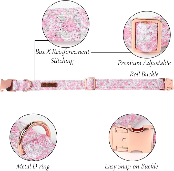 Lionet Paws Design Dogs Collar Cute Flower Sailor Bow Dog Collars for Girl Female Small Medium Dogs with Spring Floral XS