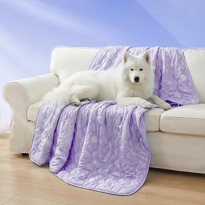 NWK Dog Cooling Blanket, Q-Max>0.345, Ice Silk Cool to Touch Material, Reversible Breathable Bed Cover, Furniture Protector Couch Sofa for Summer, Machine Washable (Lavender, 40'' X 60'')