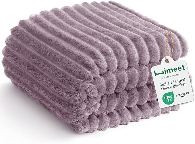 HIMEET Fleece Dusty Purple King Size Blanket for Bed - 300GSM Ribbed Soft Cozy Bedding Blanket, House Warming Gifts New Home, Luxury Bedroom Decor Throws, 108x90 Inches
