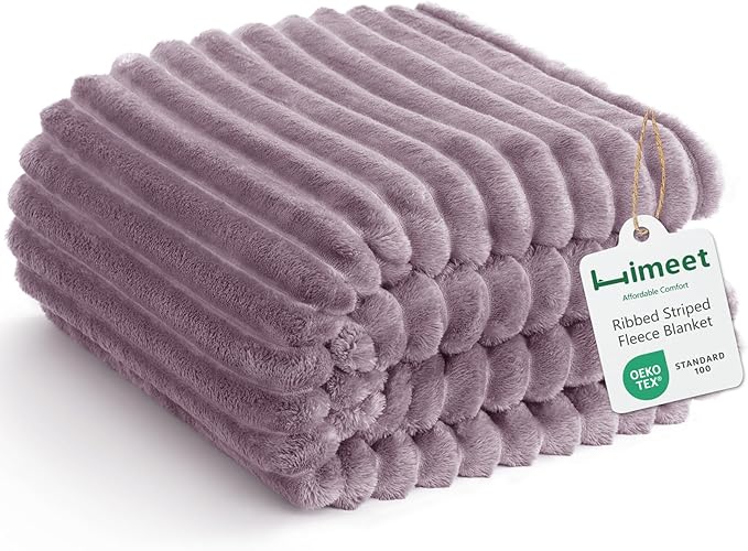 HIMEET Fleece Dusty Purple Throw XL Blanket for Couch - 300GSM Ribbed Cozy Outdoor Blankets for Travel Camping Nap, Birthday Gifts for Women Men Him, Long Sofa Room Decor Office Throws, 50x70 Inches