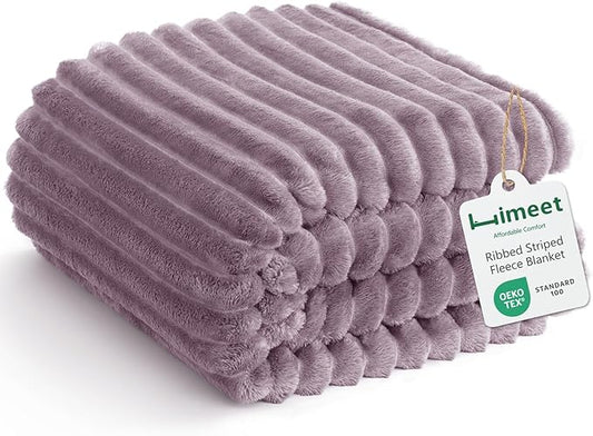 HIMEET Fleece Dusty Purple Throw XL Blanket for Couch - 300GSM Ribbed Cozy Outdoor Blankets for Travel Camping Nap, Birthday Gifts for Women Men Him, Long Sofa Room Decor Office Throws, 50x70 Inches