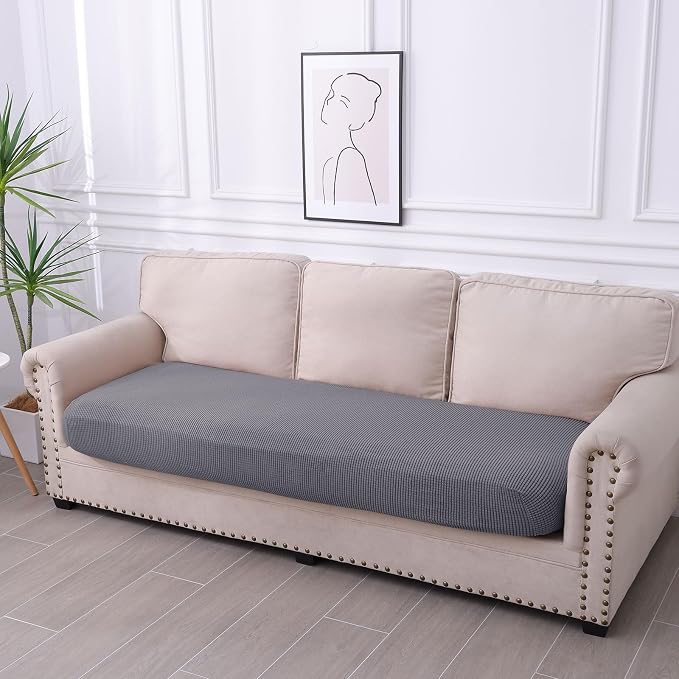 hyha Waterproof Couch Cushion Covers for Pets, Non Slip Sofa Seat Cover for Dogs Washable, Soft Thick Stretch Jacquard Fabric, Sofa Slipcovers with Elastic Bottom (1 Piece for Large, Middle Grey)