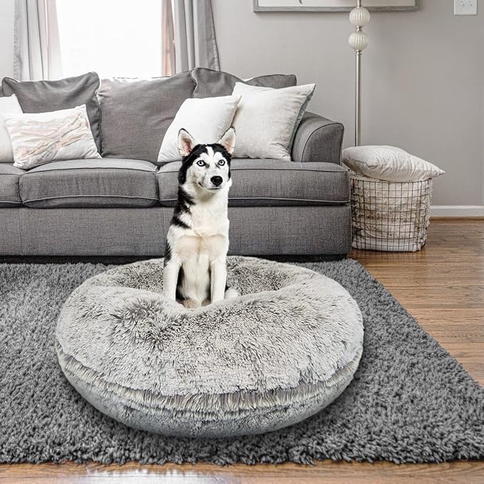 Bessie + Barnie Bagel Bed for Dogs and Cats – Round Pet Bed with 360-Degree Zipper, Waterproof Liner, Machine Washable Cover, Eco-Friendly Polyfill – Plush Donut Puppy Bed for Dogs