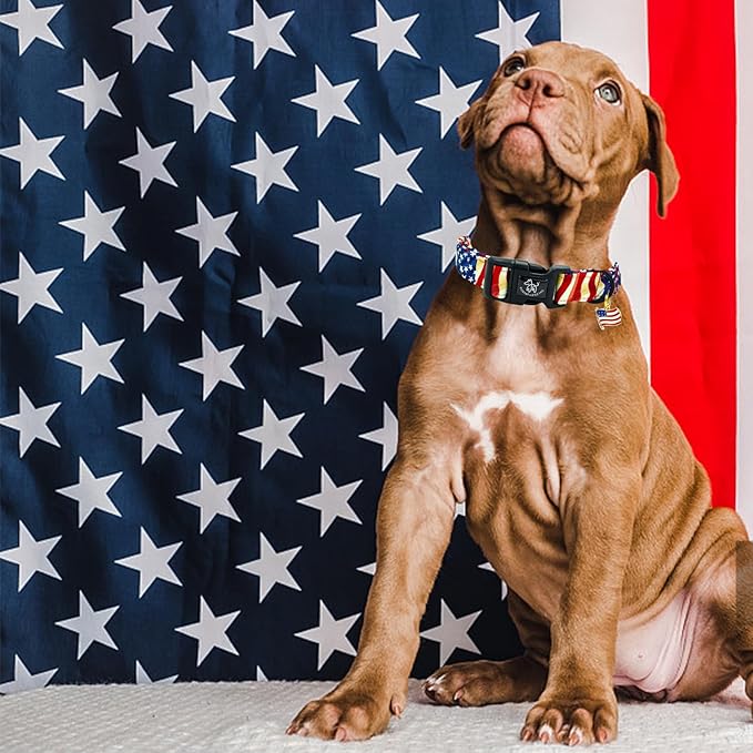 Elegant little tail Independence Dog Collar, 4th of July Holiday Pet Collars Cotton Patriotic Puppy Girl or Boy Soft Pet Gift Adjustable Dog Collar for Small Medium Large Dogs